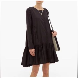 Merlette Martel Tiered Lawn Dress Black Pleated Long Sleeve Cotton Lagenlook XS